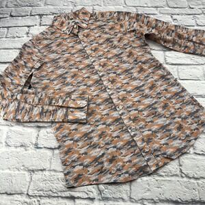 Crosby & Howard Mens M Orange Grey Camo Stretch Button Down Shirt Long Sleeve
